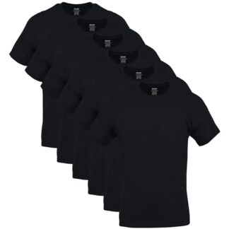 GILDAN Men's Crew T-Shirts Printed, Black (6-Pack), Large