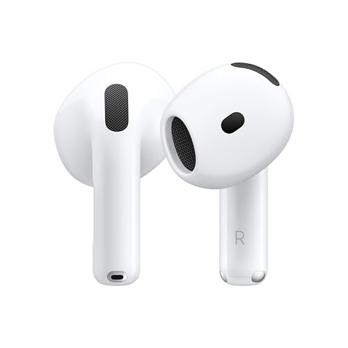 Apple AirPods 4 Wireless Earbuds, Bluetooth Headphones, Personalized Spatial Audio, Sweat- and Water-Resistant, USB-C Charging Case, H2 Chip, Up to 30 Hours of Battery Life